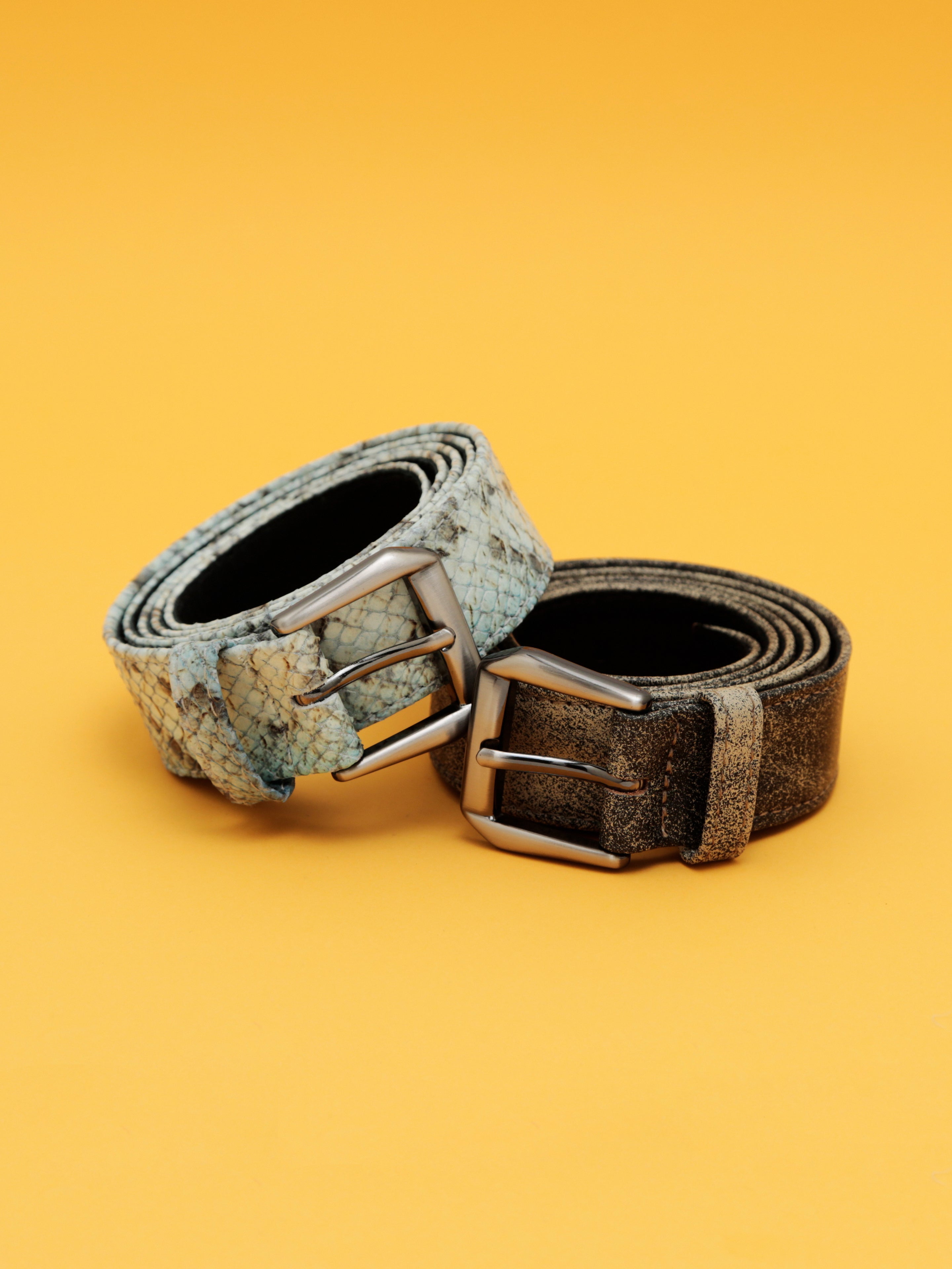 Double belt set II - light blue snake and grey