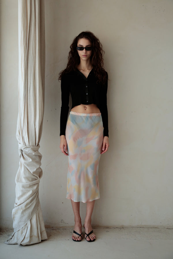 Skirt V - in Watercolor print silk georgette